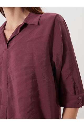 Lcwaıkıkı Classic Bordo Gömlek Yaka Modal Karışımlı Bluz