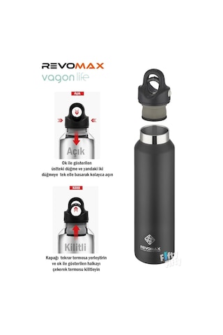Revomax Özel Kapak Sistemli 18 Saat Sıcak/36 Saat Soğuk Çelik Termos 473 ML