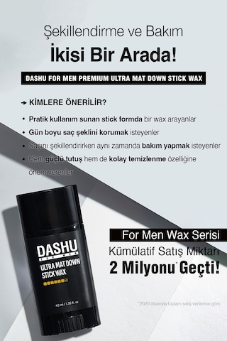 Pratik, Ultra Güçlü Kalıntı Bırakmayan Mat Stick Wax Dashu For Men Premium Ultra Mat Down Stick Wax
