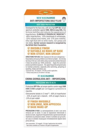 Garnier Ambre Solaire Super Uv Niasinamid Cilt Kusurları Karşıtı Günlük Güneş Koruyucu Fluid Krem SPF50+ 40 ML