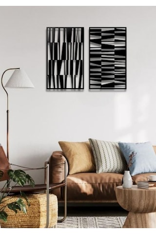 Modern Stil 2 Li Metal Duvar Dekoru Seti 80 X 48