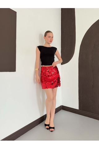 Verymoda Pullu Etek D2928 Kırmızı