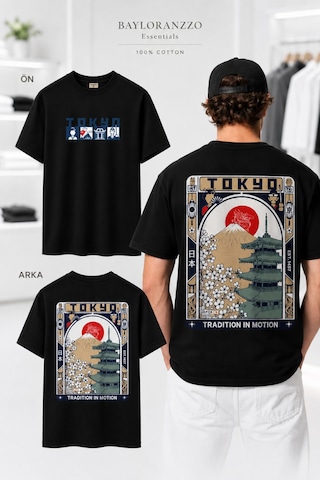Bayloranzzo Tokyo City %100 Pamuk Heavy Cotton Premium Kalite Unisex Tişört Siyah
