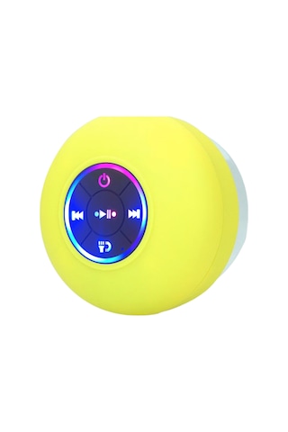 Vkemall Banyo İçin Ipx4 Su Geçirmez Led Işıklı Hoparlör - 3w Stereo Ses, Bt 5.0, Elden Kurtulma Arama Ve Süper Süngerli Tutucu - Sarı