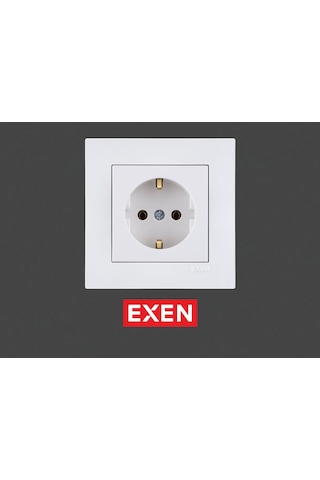 Exen Beyaz Topraklı Priz Mekanizma+çerçeve Priz Çerçeve
