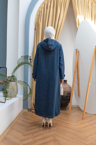 6329-taşlı Denim Kapşonlu Kap Koyu Mavi Koyu Mavi