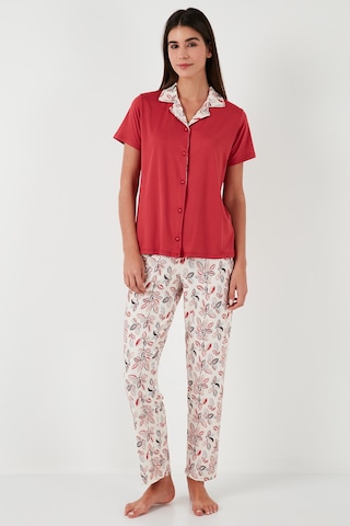 Lela Regular Fit Gömlek Yaka Kısa Kollu Bayan Pijama Takımı 65730101 Kırmızı