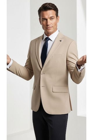 Plus Scorpion Erkek Slim Fit Çift Düğme Çift Yırtmaçlı Blazer Ceket Premium Dokulu Kumaş Bej