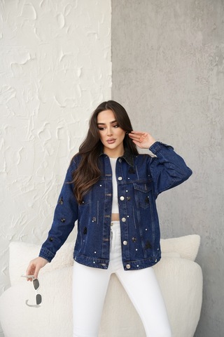 Kadın Cep Detaylı Tasarım Kot Ceket Mavi