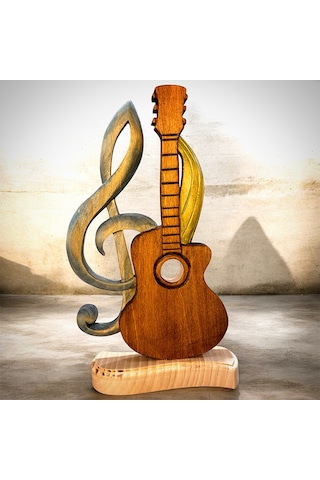 Ahşap El Sanatlar Ahşap Dekoratif Gitar & Sol Anahtar Biblo