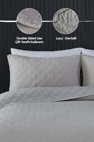 Evlen Home %100 Pamuk Çift Kişilik Özel Taş Yıkama Yatak Örtüsü Barbara 3 Parça Yumuşak Modern Bej