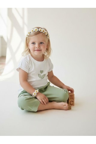 Zekids Kız Bebek Pamuklu Çiçek Desenli T-shirt-16947 Beyaz