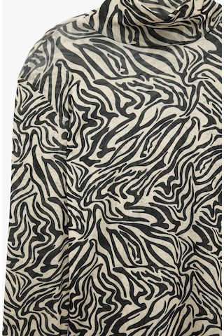 Koton Slim Fit Uzun Kollu Yarı Transparan Dik Yaka Zebra Desenli Bluz Bej Desenli 7wak50310ek Ekru