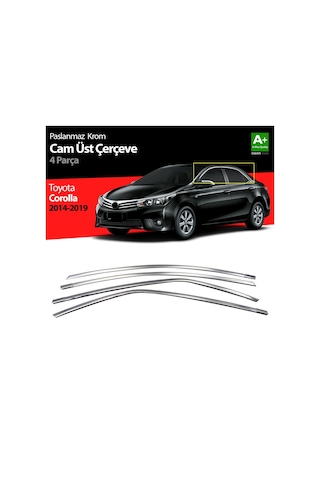 S-Dizayn  Toyota Corolla Uyumlu Krom Cam Üst Çıtası 4 Prç. 2013-2018