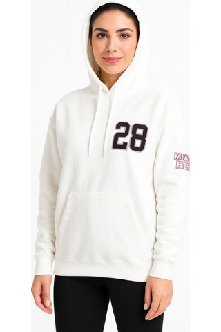 Vinevesta Kadın Kapüşonlu Kanguru Cepli Sweatshirt 3 İplik Pamuklu Baskılı Hoodie - Beyaz Çok Renkli