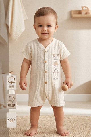 Minory Baby - %100 Pamuk Müslin Bebek Tulum Bej Bej