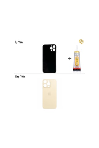 İphone Uyumlu14 Pro Max Altın Arka Kapak Arka Cam Batarya Kapağı Lazer Kesim Kapak Pil Kapağı + B-7000 Yapıştırıcı Standart