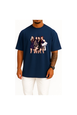 Bahriyeli Collection Oversize Blackpınk Magazine Gq K-pop Elle Göğüs Tasarımlı Unisex T-shirt Lacivert
