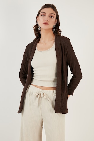Lela Yakası Ve Kolu Katlı Gofre Kimono Bayan Hırka 5869014 Kahve