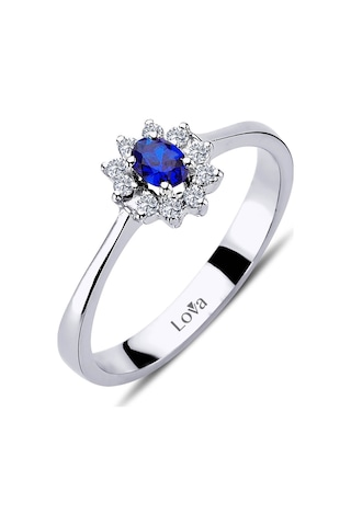 Lova Pırlantalı Oval Safir Anturaj Yüzük - 1050243