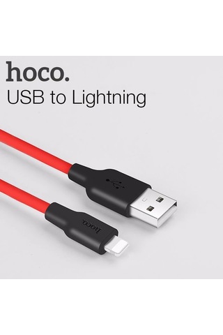 Hoco X21 Usb To Apple iPhone Uyumlu Lightning 2a Silikon Hızlı Şarj Ve Data Kablosu- 5775 Siyah-kırmızı