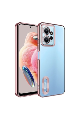 Xiaomi Redmi Note 12 4g Kılıf Kamera Korumalı Logo Gösteren Zore Omega Kapak Rose Gold