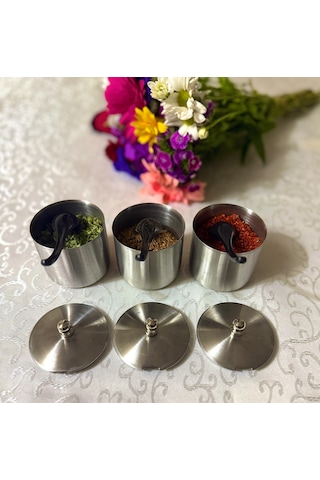 Baharatlık Kapaklı 3'lü Set 430 Kalite Paslanmaz Çelik Çelik