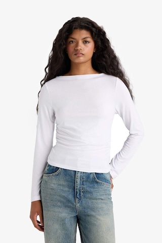 Defacto Slim Fit Dar Kesim Kayık Yaka Uzun Kollu Tişört F9029ax25auwt83 Beyaz