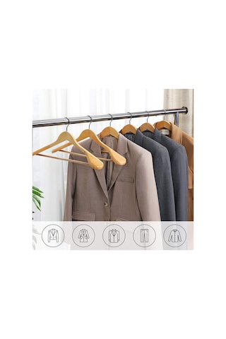 Faravis Atelier Ahşap Askı Kalın Omuzlu Takım Elbise Askısı 5 Adet Kaymaz Pantolon Çubuğu