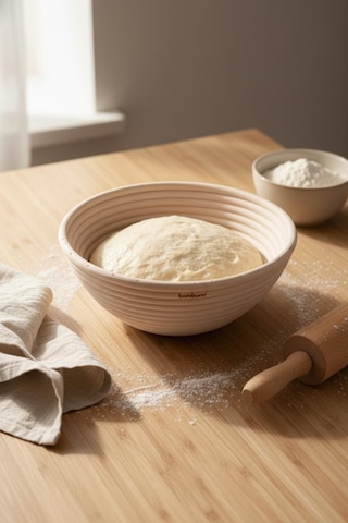 Bambum Puder - Ekmek Mayalama Sepeti Yuvarlak 22 Cm Ahşap