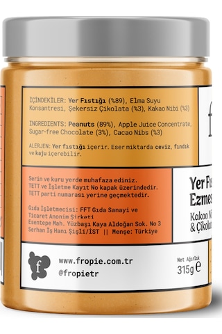 Fropie Kakao Nibli ve Çikolatalı Yer Fıstığı Ezmesi 315 G