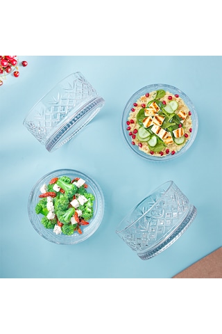 Porsima 4 Lü Kristal Cam Çerezlik Sunumluk Tek Kişilik Salata Kasesi 400 Ml