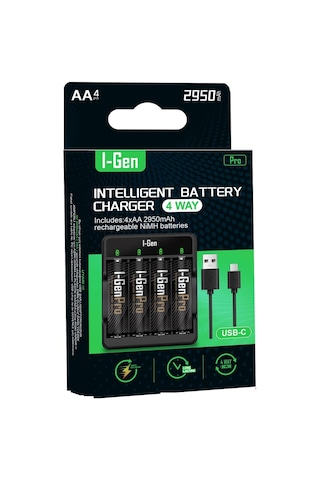 G429 4'lü Pil Şarj Aleti + 4 Adet Aa Pro 2950 Mah Şarjlı Kalem Pilli Set