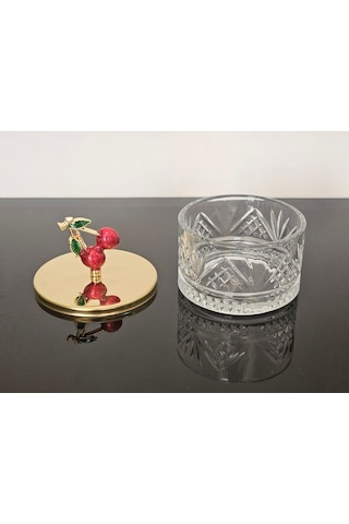 Atabey Home Collection Şekerlik 1 Adet Gold Kapakli Kiraz Detayli Çerezlik & Sunumluk