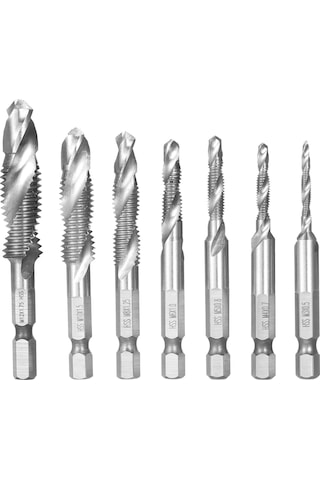 Fosenze 7'li Hss İvme Tala Ve Tap Seti - 1/4" Altıgen Saplı, Gümüş Renkli, M3-m12 Boyutları, Yumuşak Metal-ıçin Uygun