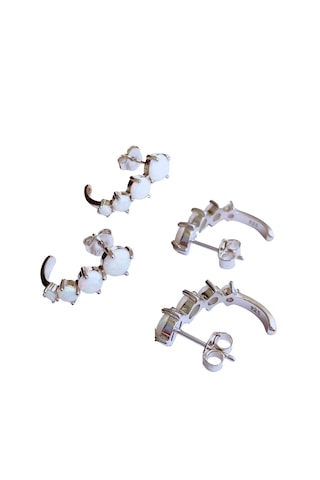 Luna Luster 925 Ayar Gümüş Beyaz Opal Doğal Taşlı Kolye Küpe Kadın Set Sevgililer Günü Hediye Beyaz