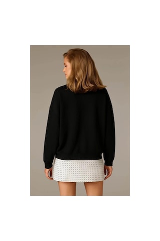 Fashion Friends Oversize Bisiklet Yaka Siyah Kadın Sweatshirt 25k0141k1
