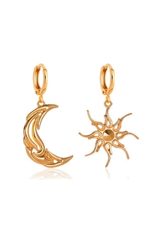 Moveevo Altın Renkli Asimetrik Güneş Ay Desenli Kolye Küpe, 4.22g Allyuminyum, Yeni, Ayrı Paketleme Gold