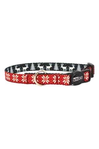 Wikipet Rudolph Red Kedi Boyun Tasması, Boğulma Önleyici Kilitli, Zil Hediyeli Bordo, Kar Taneli