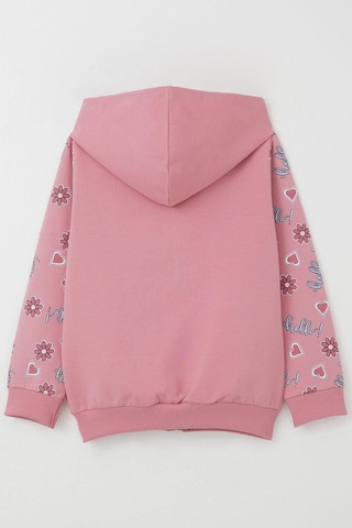 Breeze Kız Çocuk Hırka Sevimli Kız Baskılı Kolları Çiçek & Kalp Desenli 1-4 Yaş, Gülkurusu Gülkurusu