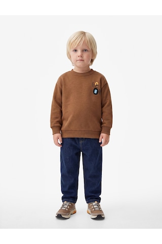 Koton Hayvan Baskılı Şardonlu Bisiklet Yaka Uzun Kollu Sweatshirt Kahverengi 7wmb10118tk Kahve
