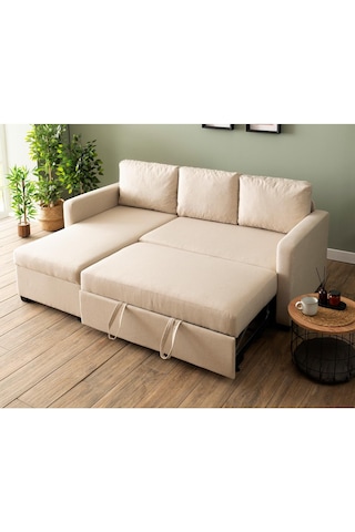 Pafu Kado Yataklı Köşe Koltuk Takımı - Keten Krem Krem