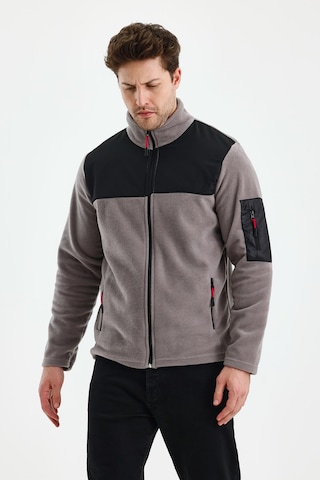 Monox Erkek Tam Fermuarlı Parçalı Spor Polar Ceket Gri