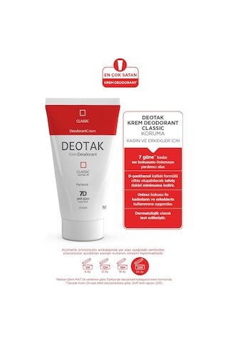 Deotak Classic Koruma 7 Güne Kadar Etkili Hassas Ciltler İçin Kadın - Erkek Kullanım Krem Deodorant 35 ML