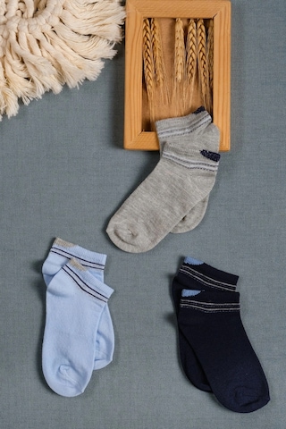 Cocole Socks Erkek Bebek Patik Çorabı 3 Lü Set Pamuklu Bilek Detaylı Sade Desenli Çok Renkli