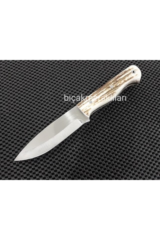 El İşçiliği Av Kamp Bıçağı Geyik Boynuzu 24 CM Siyah