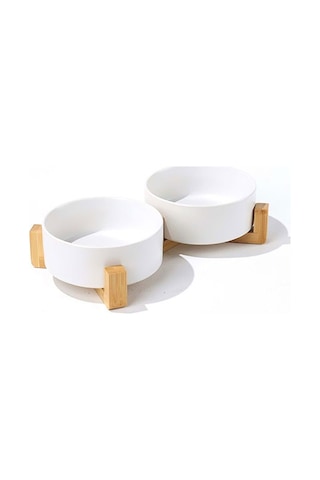 M-pets Opera Bamboo Standlı Seramik Kedi Mama Kabı Beyaz 2x850 Ml 244-51023.02