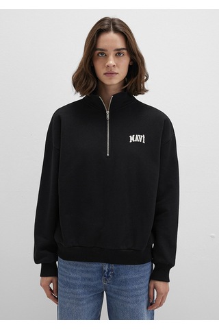 Mavi - Mavi Logo Baskılı Yarı Fermuarlı Siyah Sweatshirt 1s10179-900 Siyah