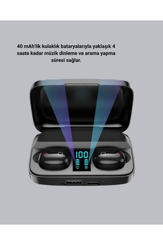 Tws A10s Bluetooth 5.0 Kulaklık Powerbank Şarj Kutulu Csmtex - 61 Mini Tasarım siyah