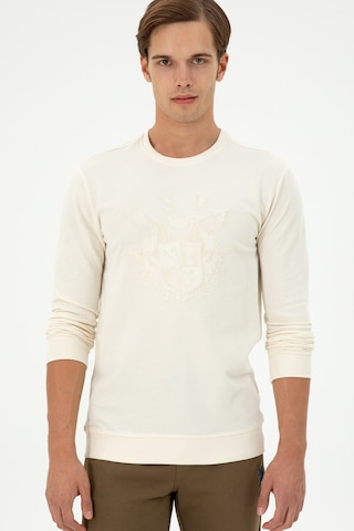 U.S. Polo Assn. Erkek Regular Fit Bisiklet Yaka Krem Sweatshirt 50290582-VR071